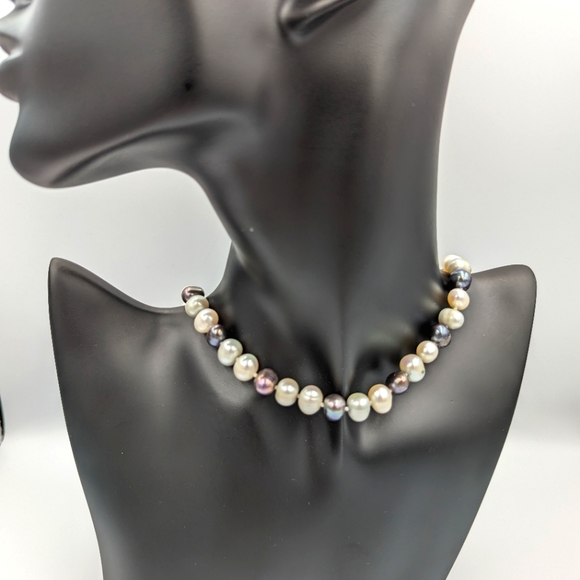 Three color freshwater baroque pearl necklace with 18k gold plate clasp - Picture 1 of 10